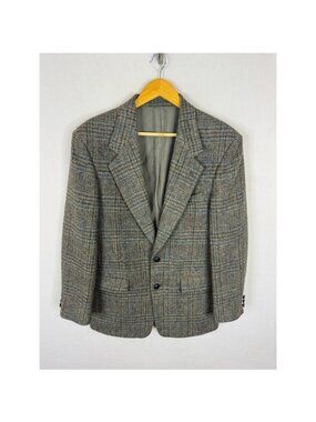 Harris Tweed Mens 40 Regular Glen Plaid Wool Blazer Jacket Green Brown Scotland